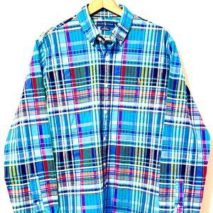 Men's, RALPH LAUREN, SLIM FIT, STRETCH OXFORD, Blue Plaid, Long-Sleeve Shirt, XL